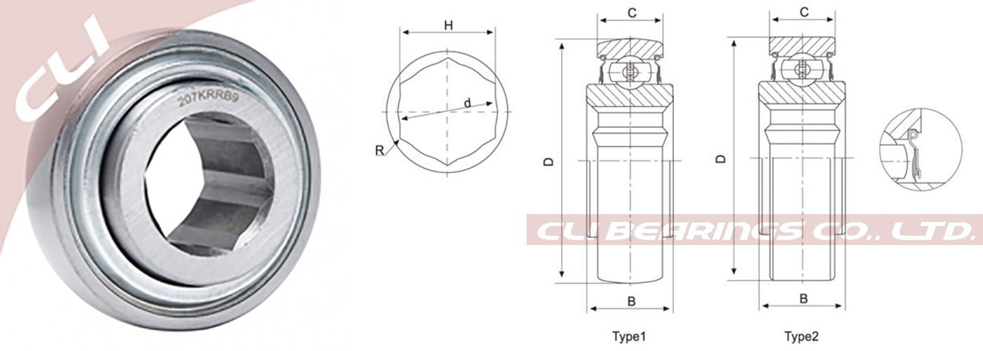 HEX Bored Spherical Bearing Insert, Triple Lip Seal, Farm Implement
