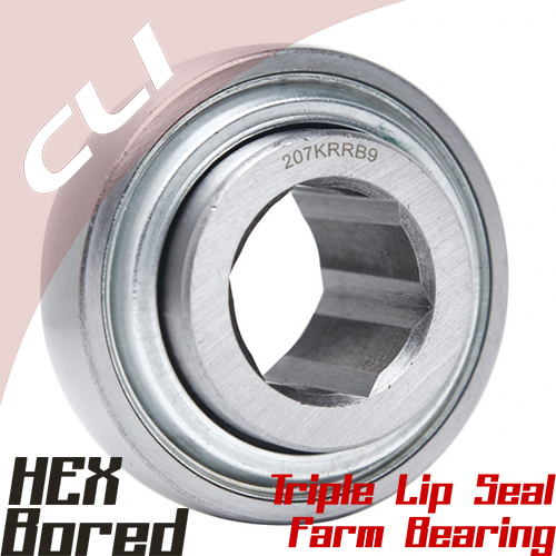 HEX Bored Spherical Bearing Insert, Triple Lip Seal, Farm Implement
