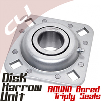 Thumb disk harrow units with round bore bearing web