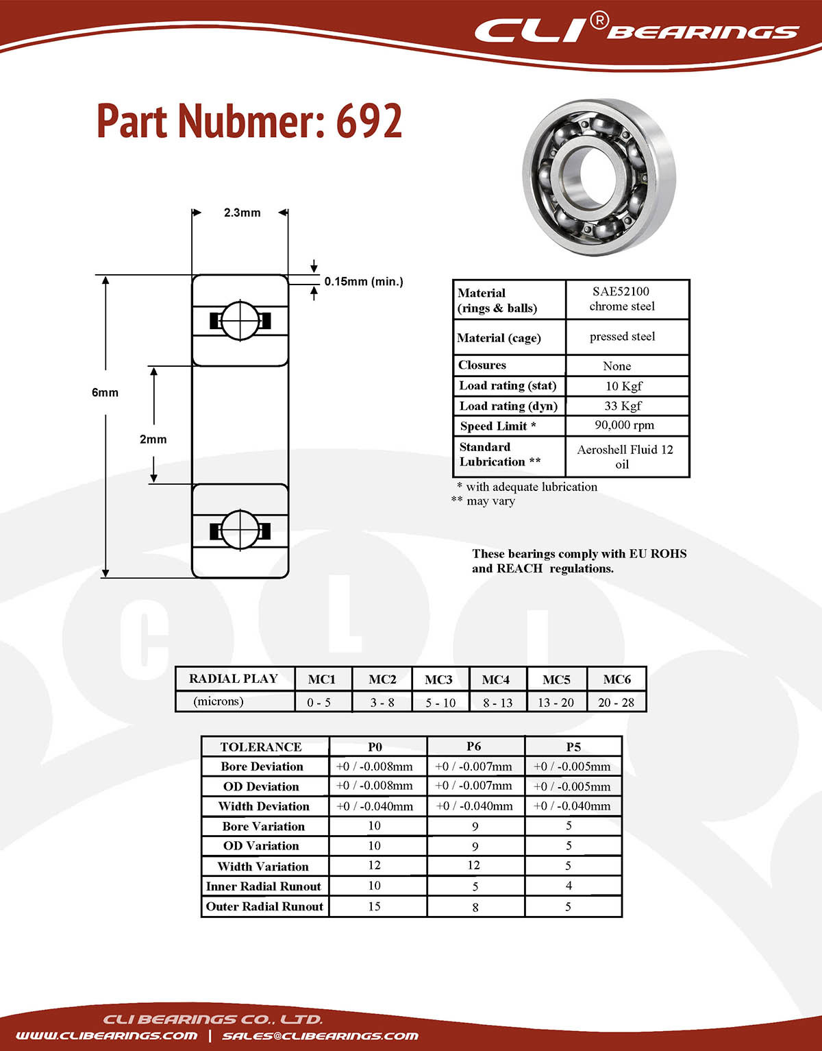 Original 692 miniature bearing 2x6x2 3mm open chrome aisi52100   cli bearings co ltd nw