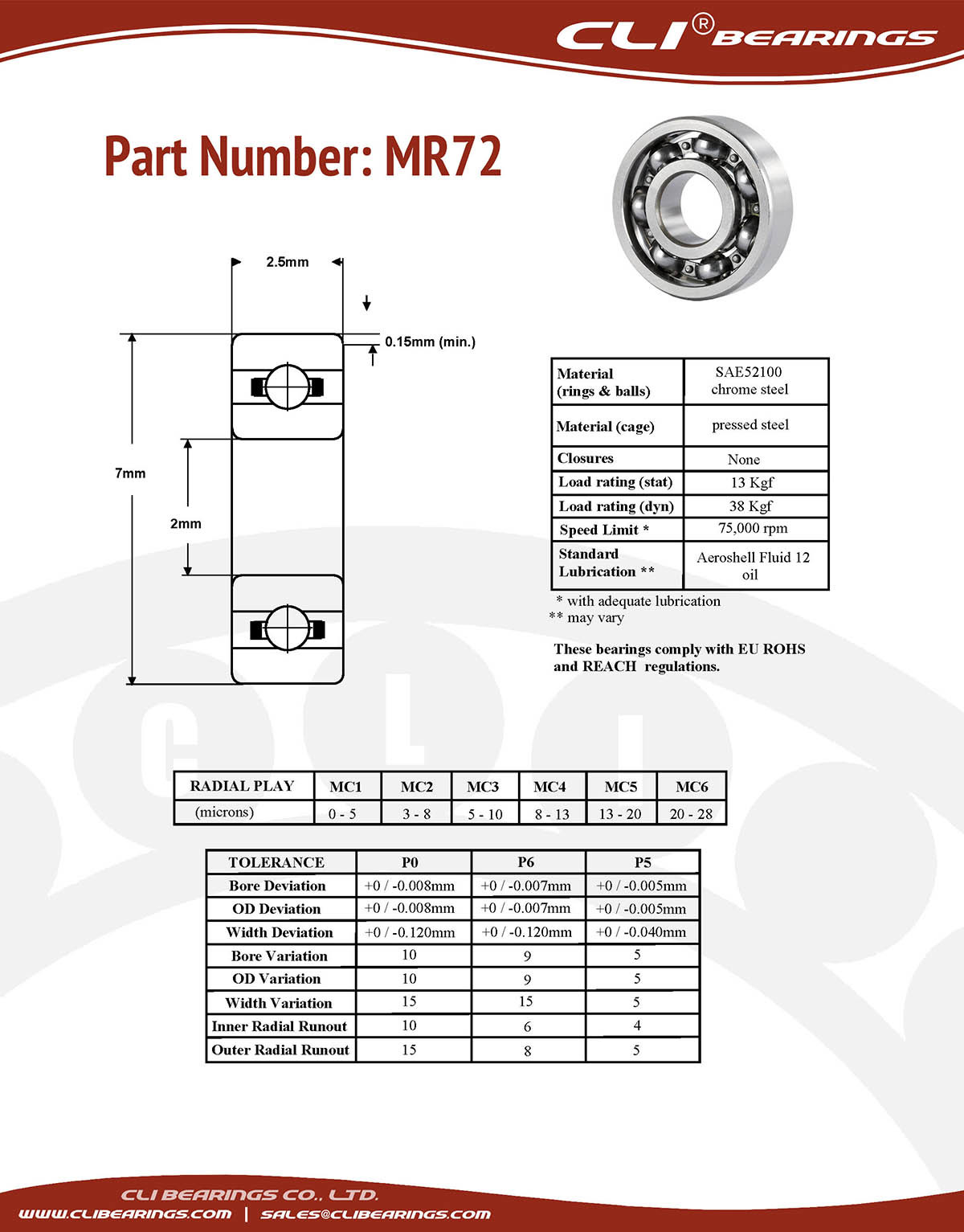 Original mr72 miniature bearing 2x7x2 5mm open chrome aisi52100   cli bearings co ltd nw