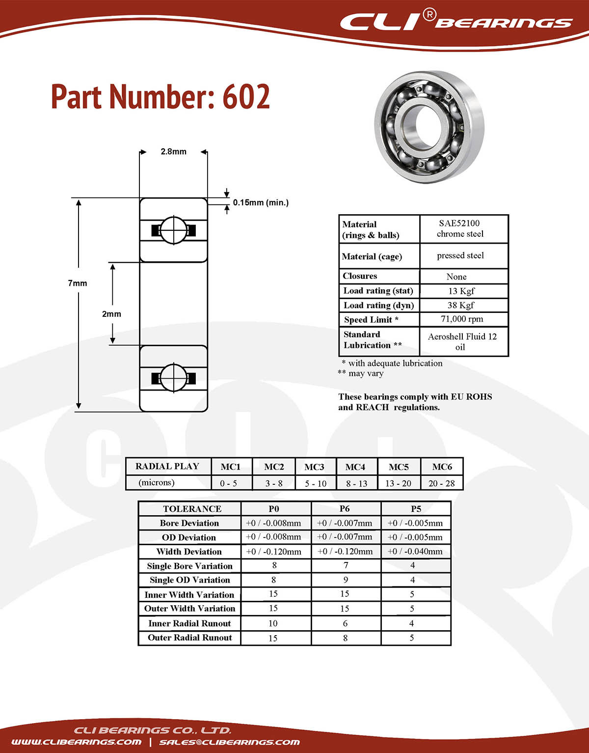 Original 602 miniature bearing 2x7x2 8mm open chrome aisi52100 cli nw