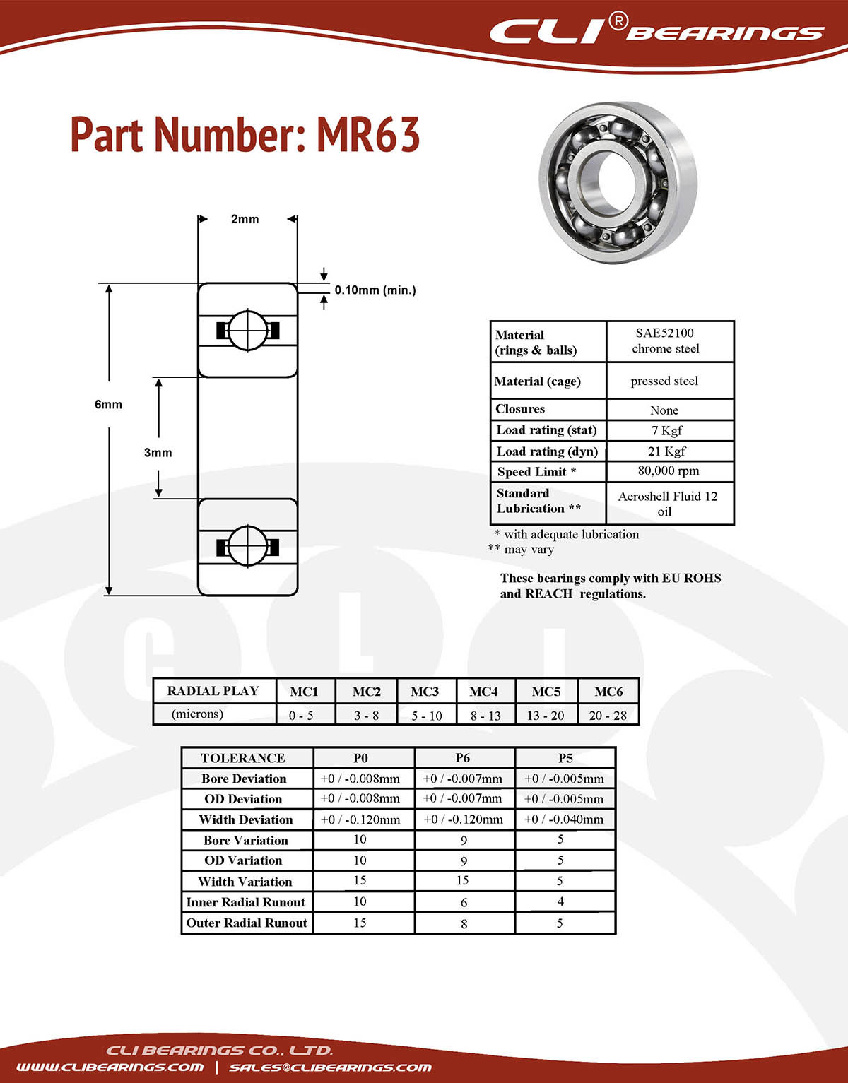 Original mr63 miniature bearing 3x6x2mm open chrome aisi52100   cli bearings co ltd nw