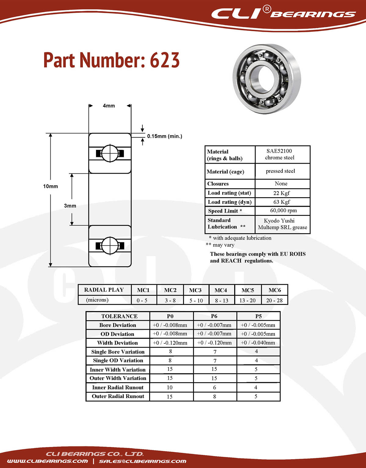 Original 623 miniature bearing 3x10x4mm open chrome aisi52100   cli bearings co ltd nw