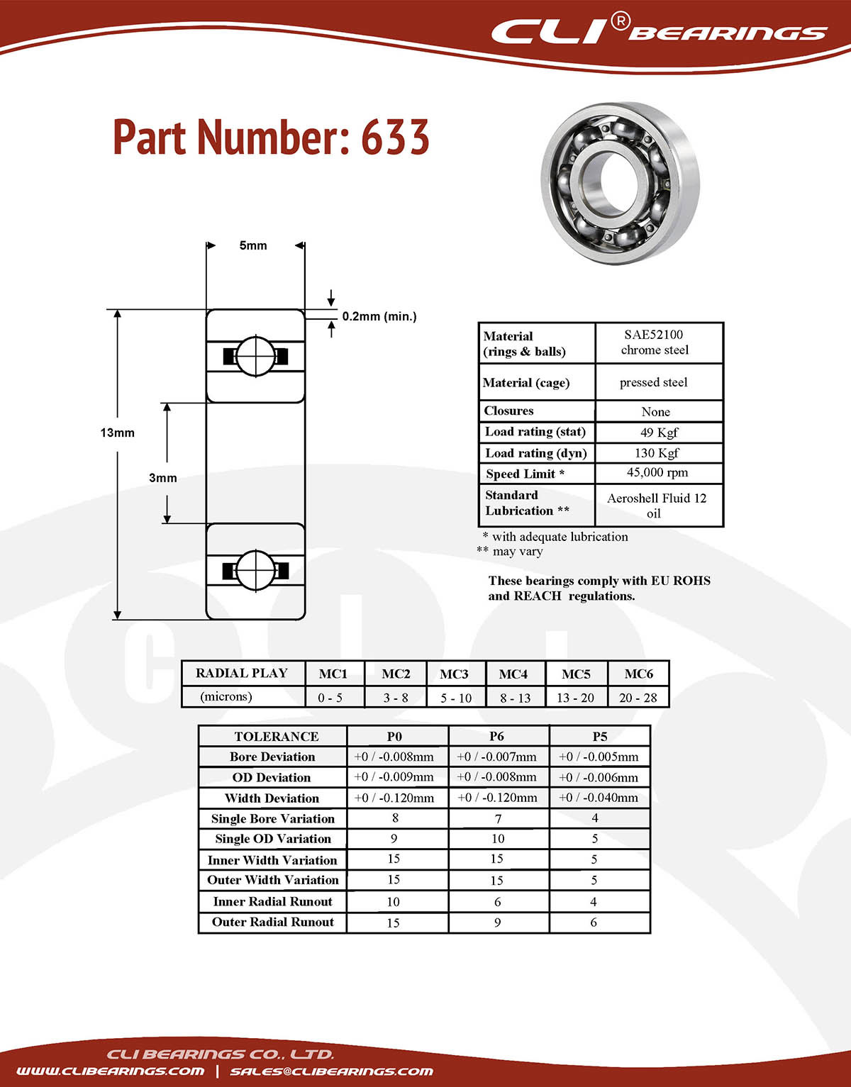 Original 633 miniature bearing 3x13x5mm open chrome aisi52100   cli bearings co ltd nw