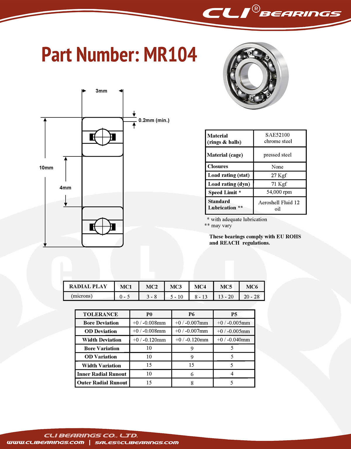 Original mr104 miniature bearing 4x10x3mm open chrome aisi52100   cli bearings co ltd nw