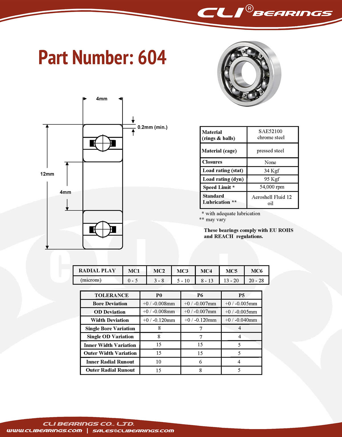 Original 604 miniature bearing 4x12x4mm open chrome aisi52100   cli bearings co ltd nw