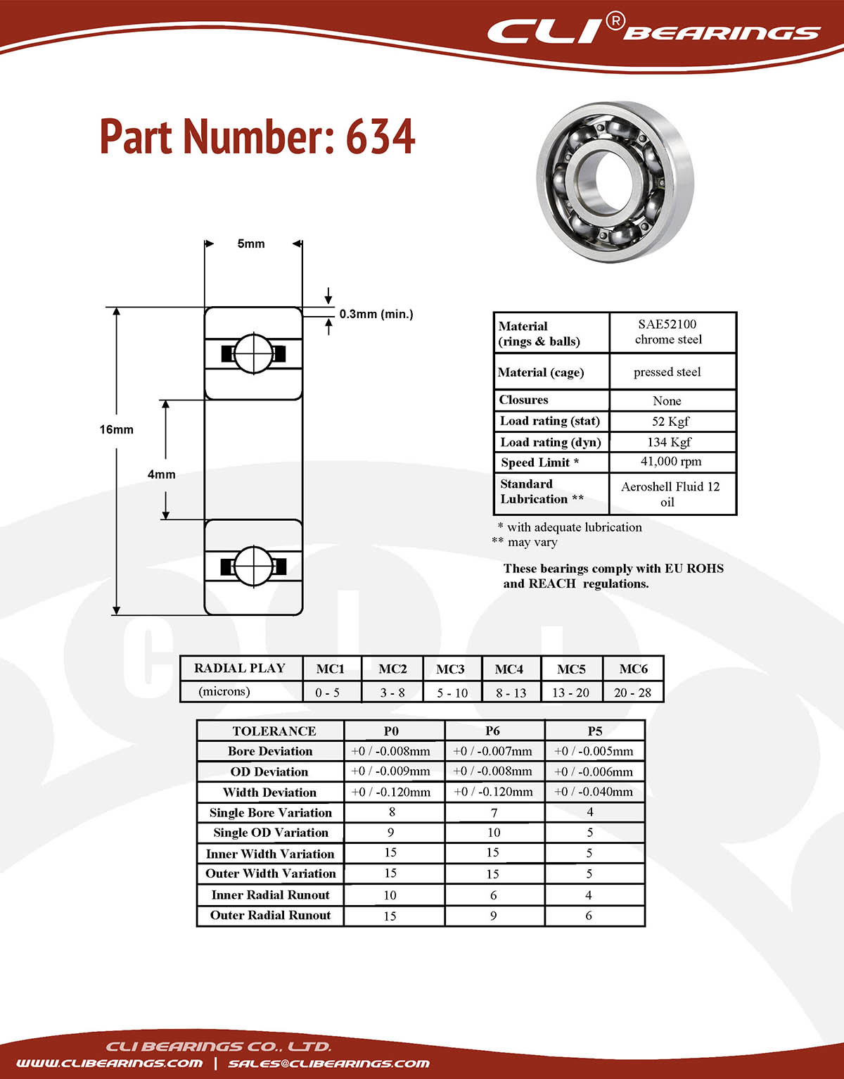 Original 634 miniature bearing 4x16x5mm open chrome aisi52100   cli bearings co ltd nw