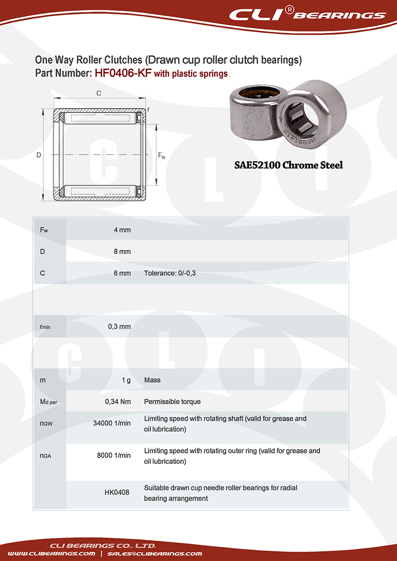 Original hf0406 kf 4x8x6 mm one way roller clutch bearing with plastic springs   cli bearings co ltd nw