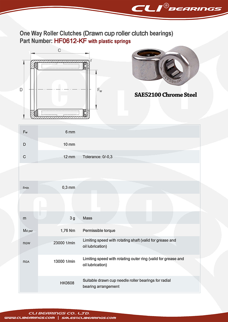 Original hf0612 kf 6x10x12 mm one way roller clutch bearing with plastic springs   cli bearings co ltd nw