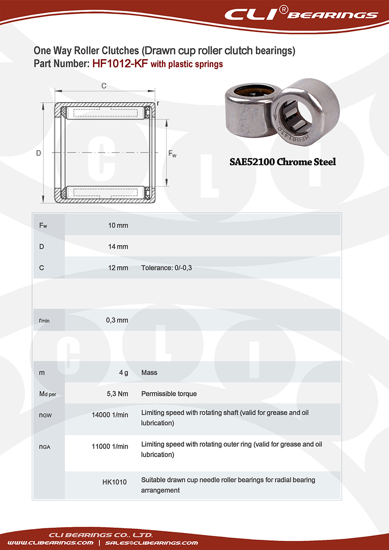 Original hf1012 kf 10x14x12 mm one way roller clutch bearing with plastic springs   cli bearings co ltd nw