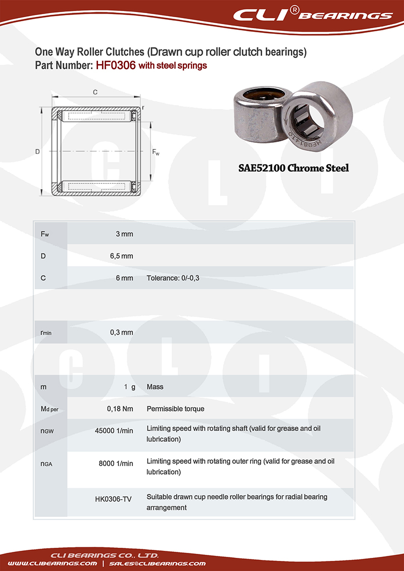 Original hf0306 3x6 5x6 mm one way roller clutch bearing with steel springs   cli bearings co ltd nw