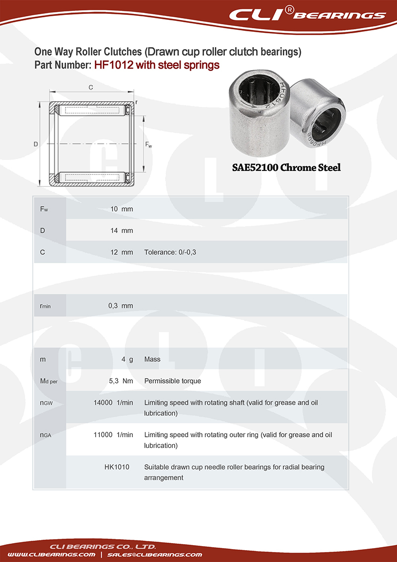 Original hf1012 10x14x12 mm one way roller clutch bearing with steel springs   cli bearings co ltd nw