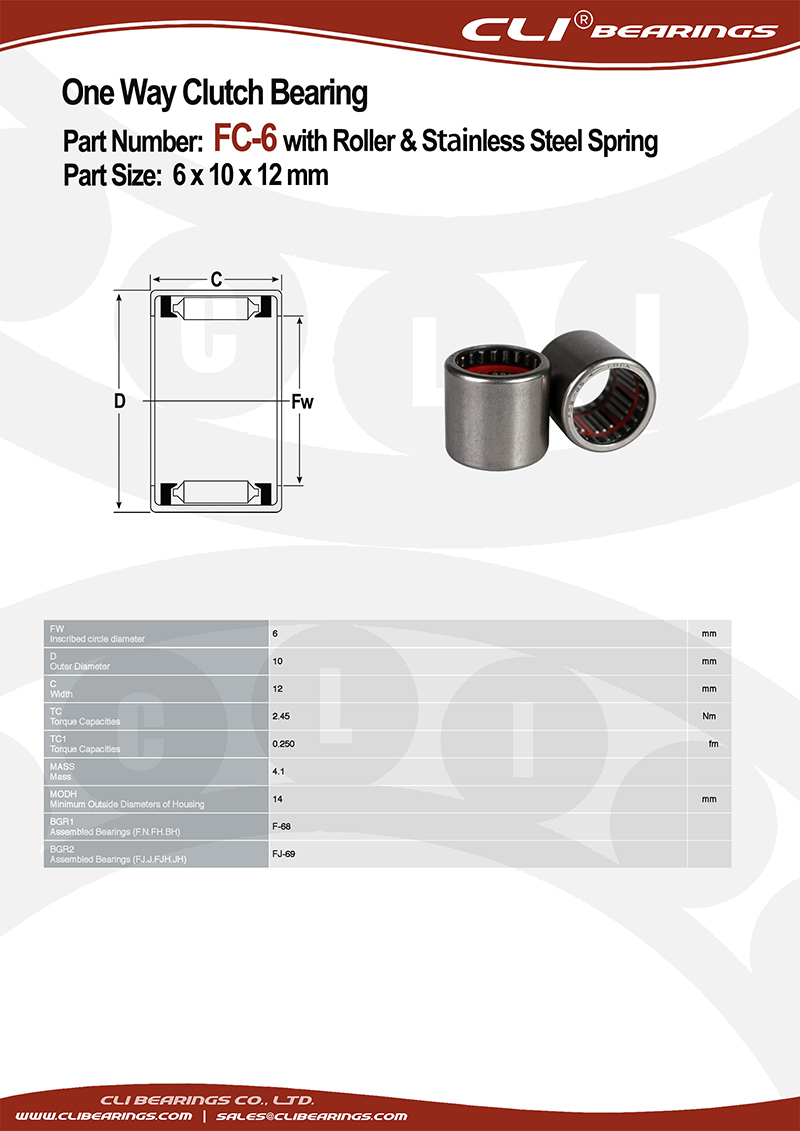 Original fc 6 6x10x12 mm one way clutch bearing with roller stainless steel spring   cli bearings co ltd nw