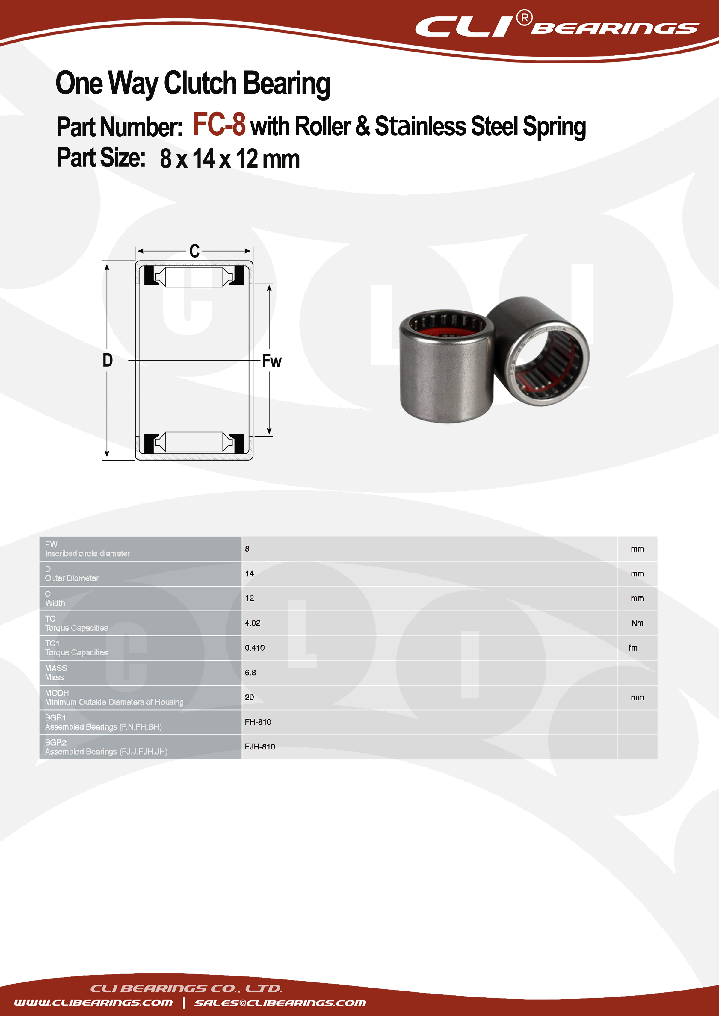 Original fc 8 8x14x12 mm one way clutch bearing with roller stainless steel spring   cli bearings co ltd nw