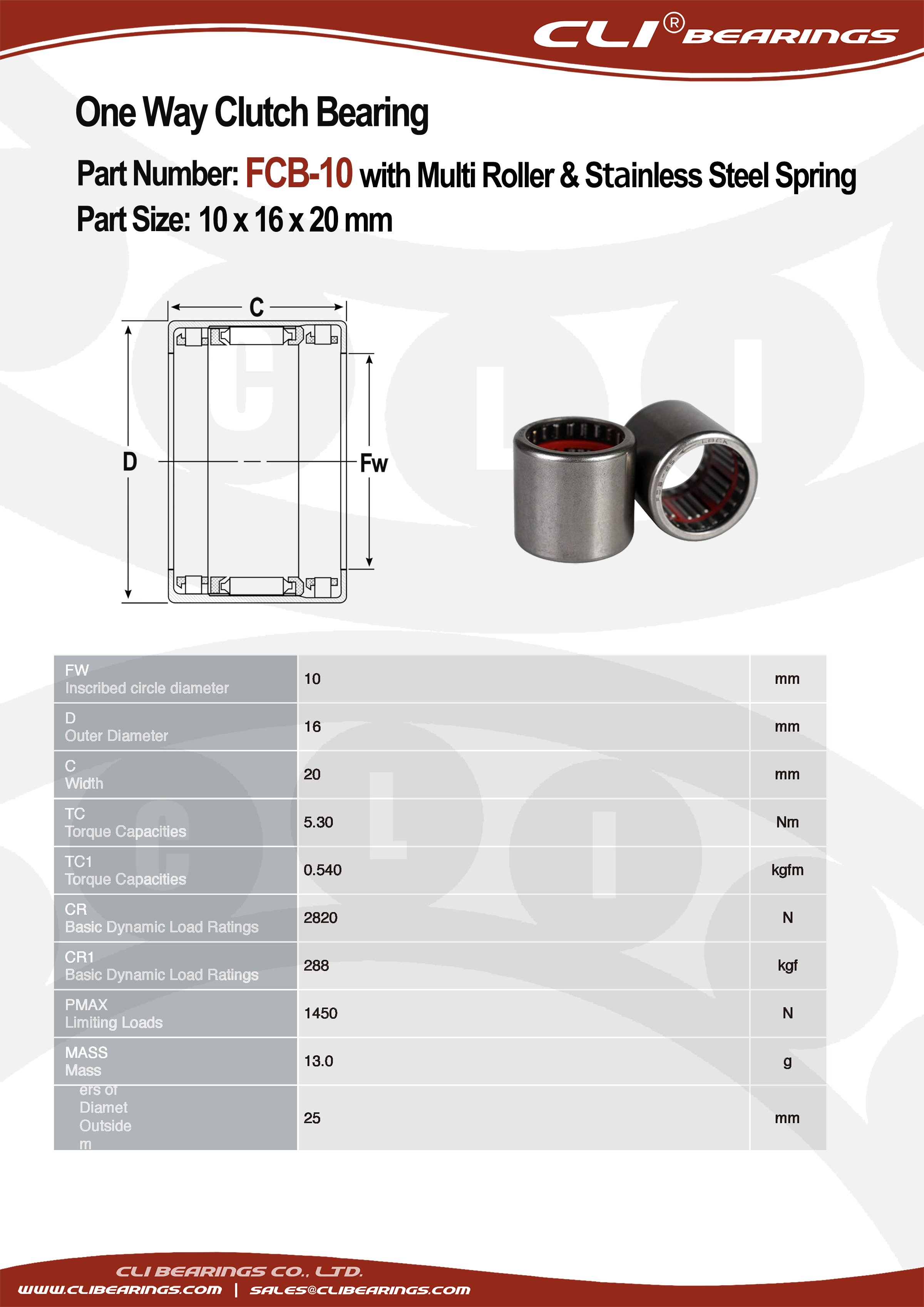 Original fcb 10 10x16x20 mm one way clutch bearing with multi roller stainless steel spring   cli bearings co ltd nw