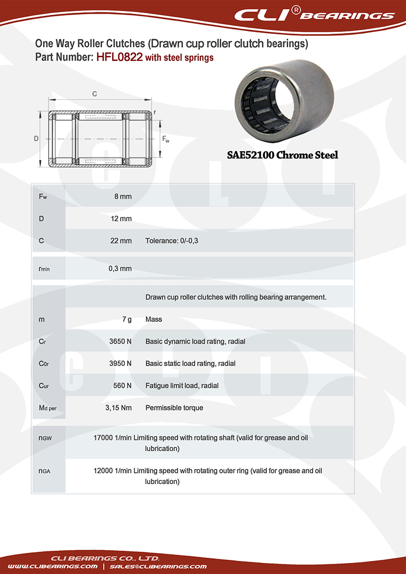 Original hfl0822 8x12x22 mm one way roller clutch bearing with steel springs   cli bearings co ltd nw