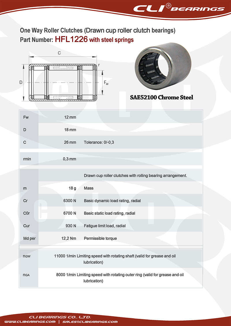 Original hfl1226 12x18x26 mm one way roller clutch bearing with steel springs   cli bearings co ltd nw