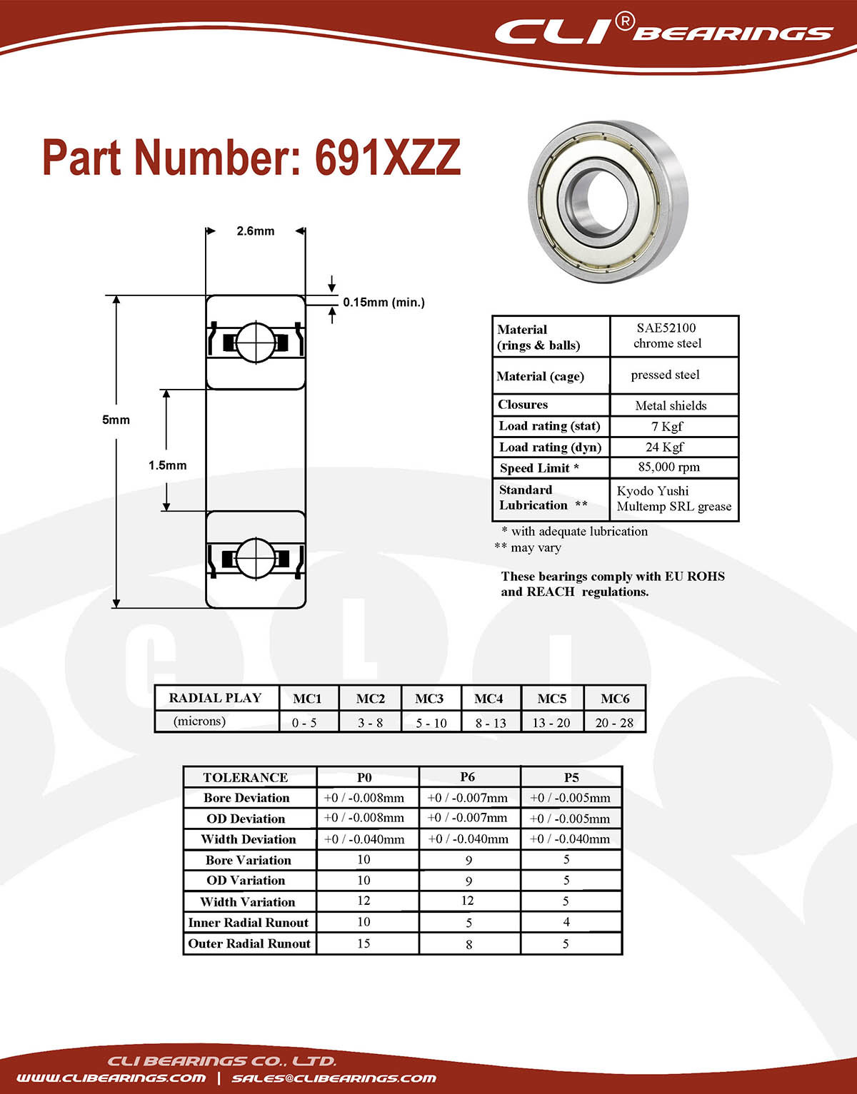 Original 691xzz miniature bearing 1 5x5x2 6mm double shielded chrome aisi52100   cli bearings co ltd nw