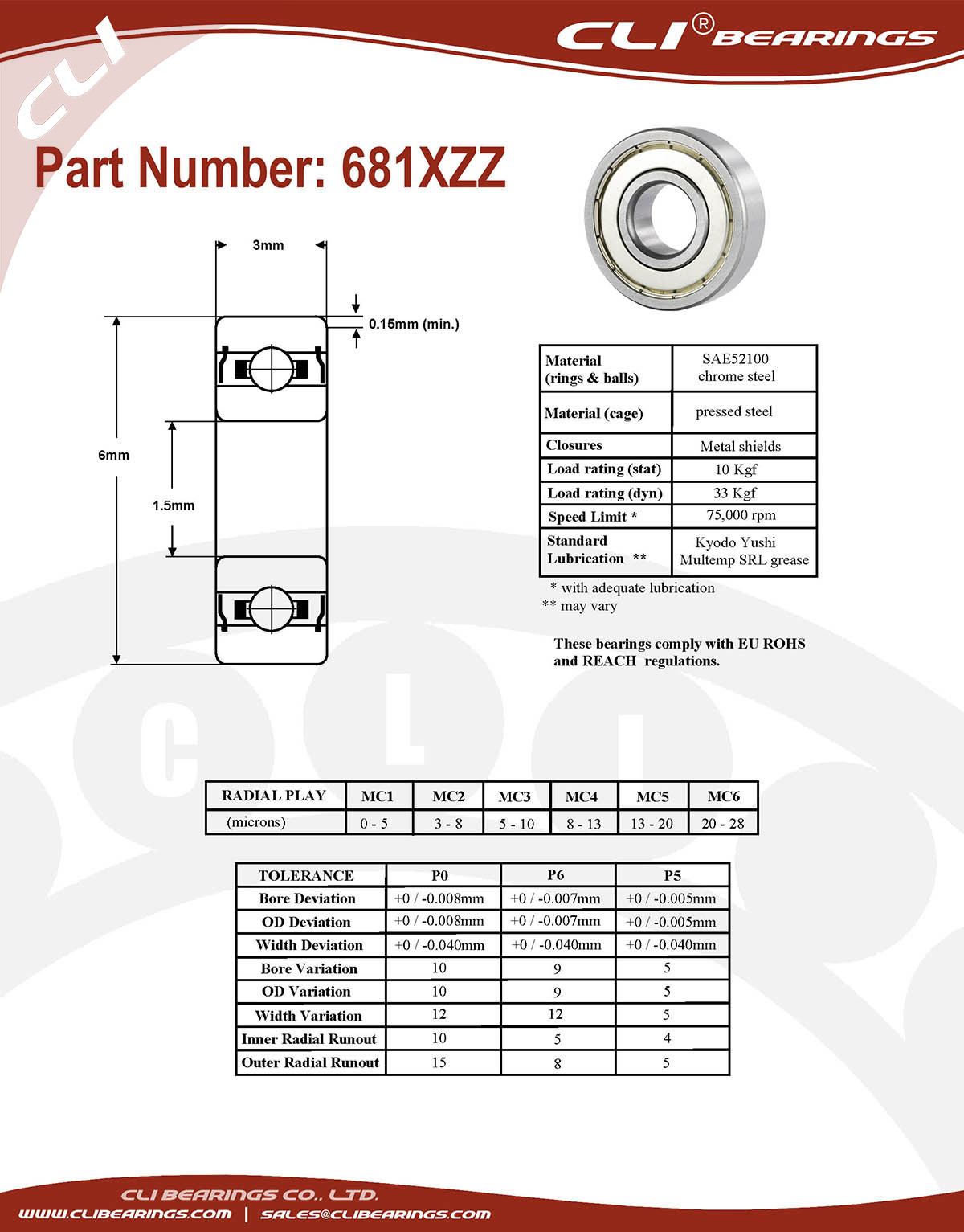 Original 601xzz miniature bearing 1 5x6x3mm double shielded chrome aisi52100   cli bearings co ltd mw