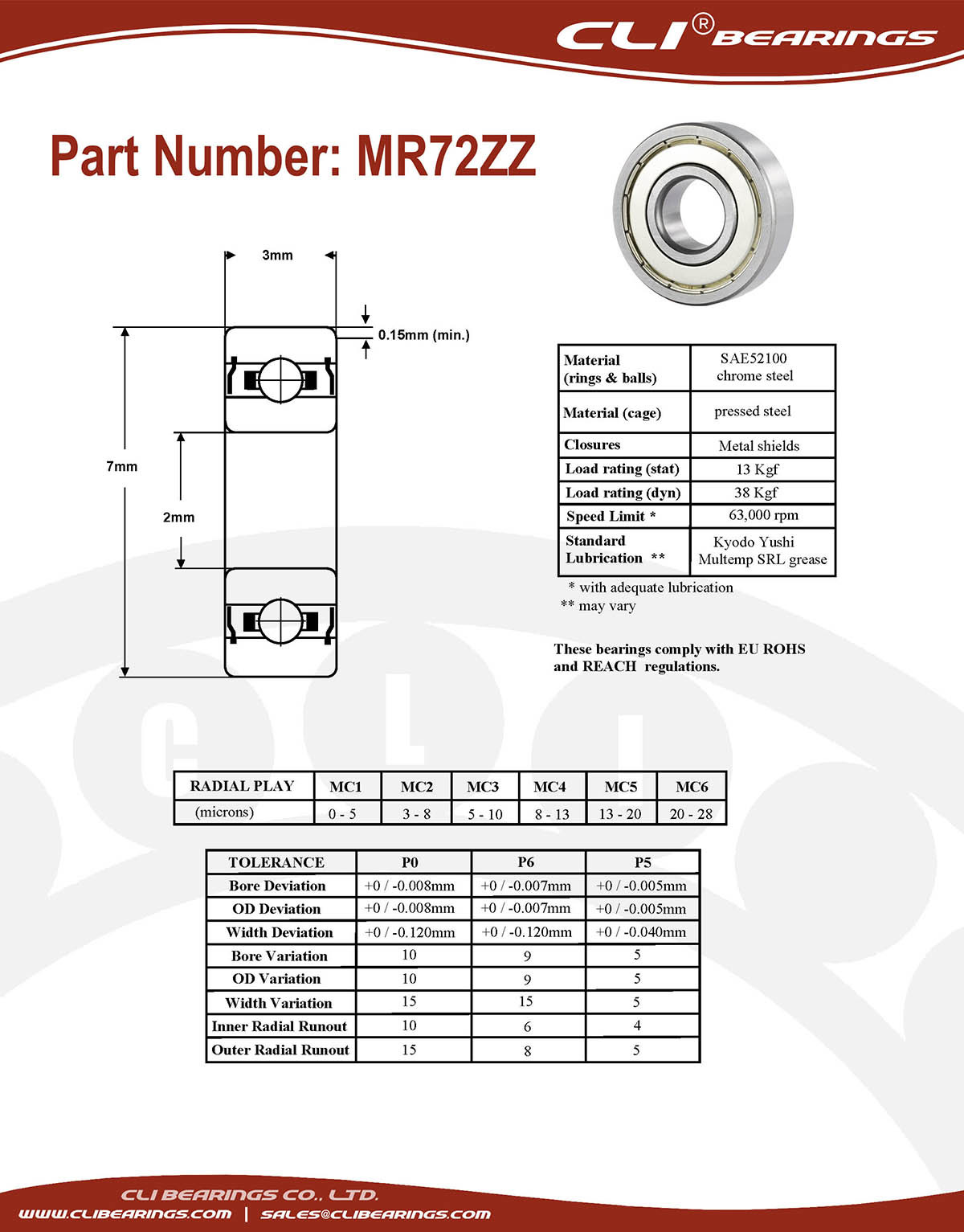 Original mr72zz miniature bearing 2x7x3mm double shielded chrome aisi52100   cli bearings co ltd nw