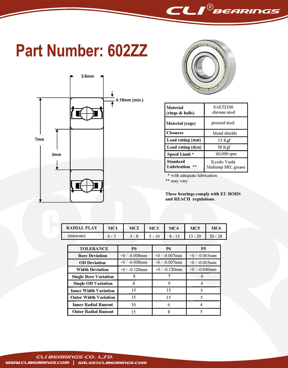 Original 602zz miniature bearing 2x7x3 5mm double shielded chrome aisi52100   cli bearings co ltd nw