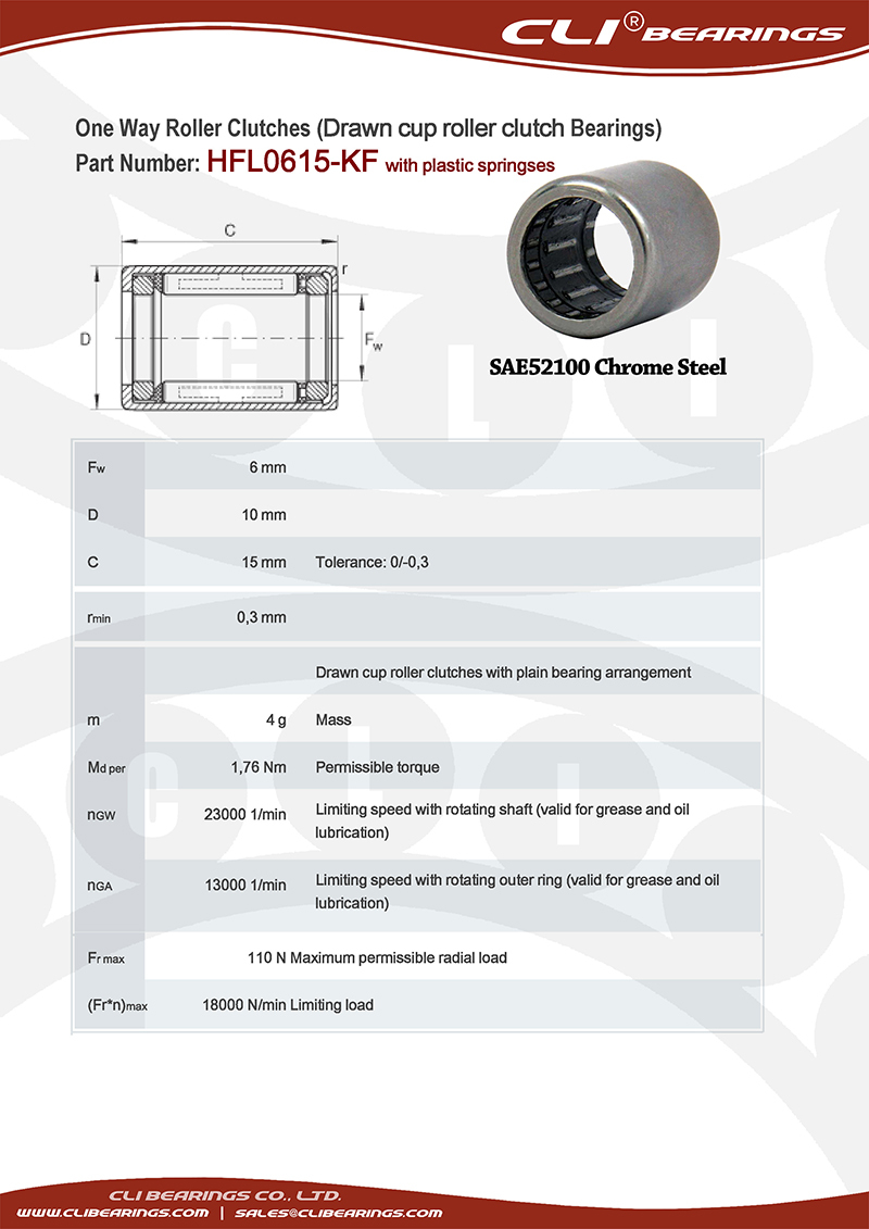 Original hfl0615 kf 6x10x15 mm one way roller clutch bearing with plastic springs   cli bearings co ltd nw