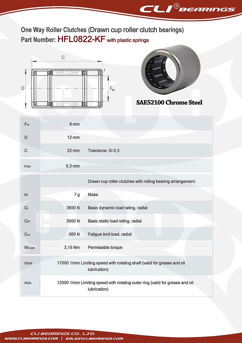 Original hfl0822 kf 8x12x22 mm one way roller clutch bearing with plastic springs  cli bearings co ltd nw