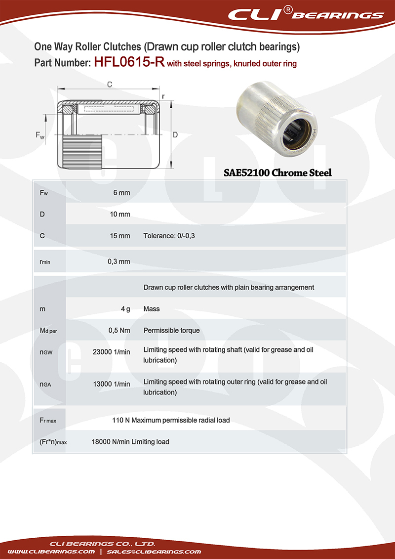 Original hfl0615 r 6x10x15 mm one way roller clutch bearing with steel springs and knurled outer ring   cli bearings co ltd nw