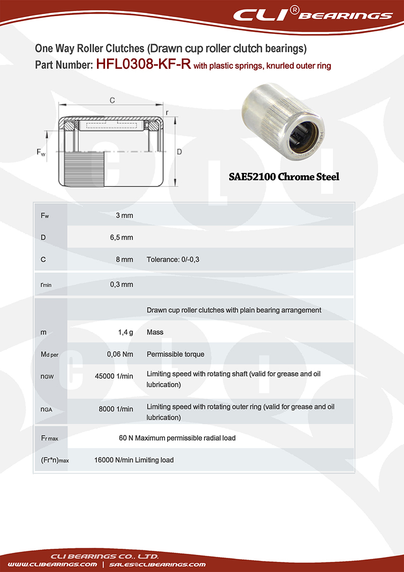 Original hfl0308 kfr 3x6 5x8 mm one way roller clutch bearing with plastic springs and knurled outer ring   cli bearings co ltd nw