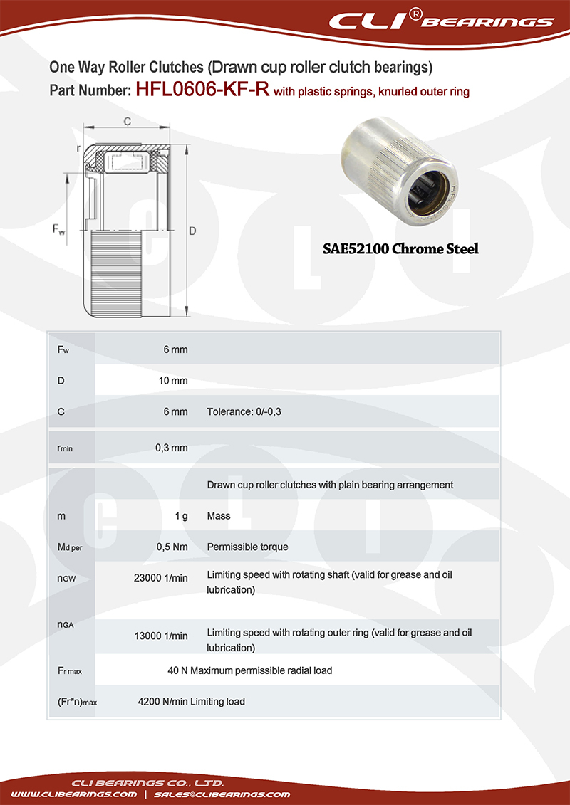 Original hfl0606 kfr 6x10x6 mm one way roller clutch bearing with plastic springs and knurled outer ring   cli bearings co ltd nw