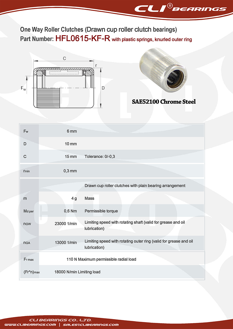 Original hfl0615 kfr 6x10x15 mm one way roller clutch bearing with plastic springs and knurled outer ring   cli bearings co ltd nw