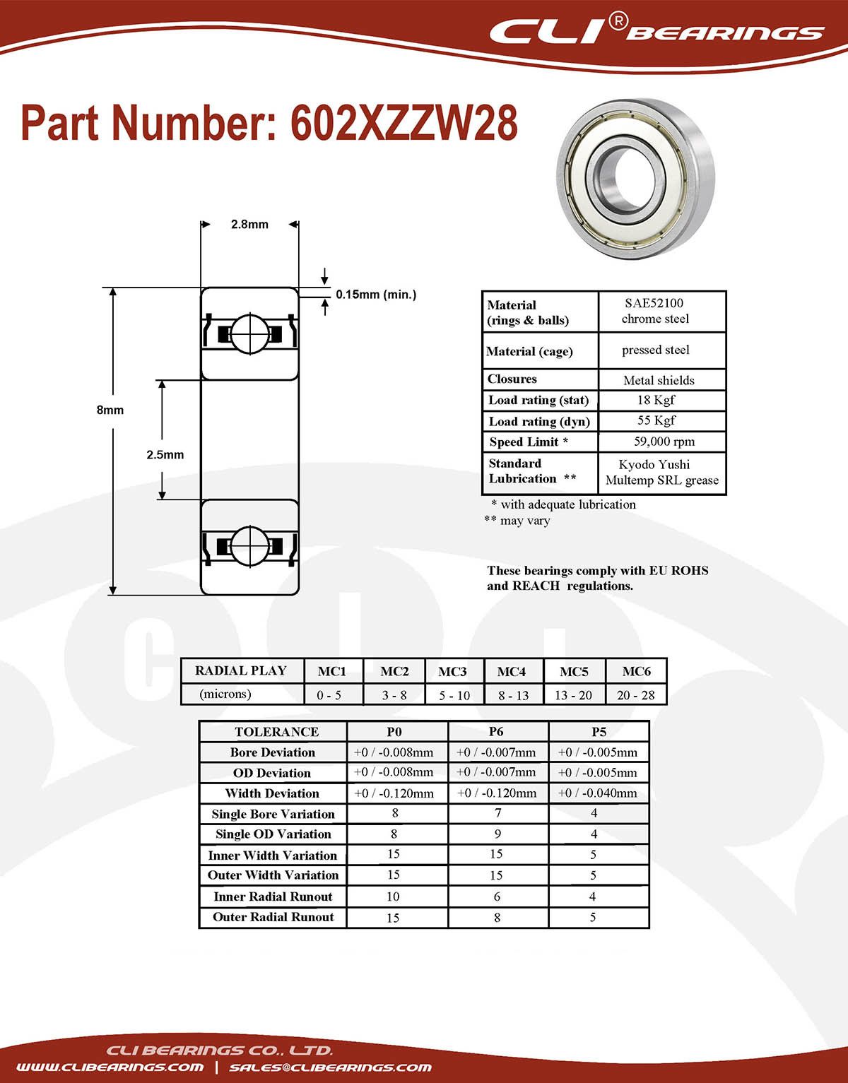 Original 602xzzw28 miniature bearing 2 6x8x2 8mm double shielded chrome aisi52100   cli bearings co ltd nw