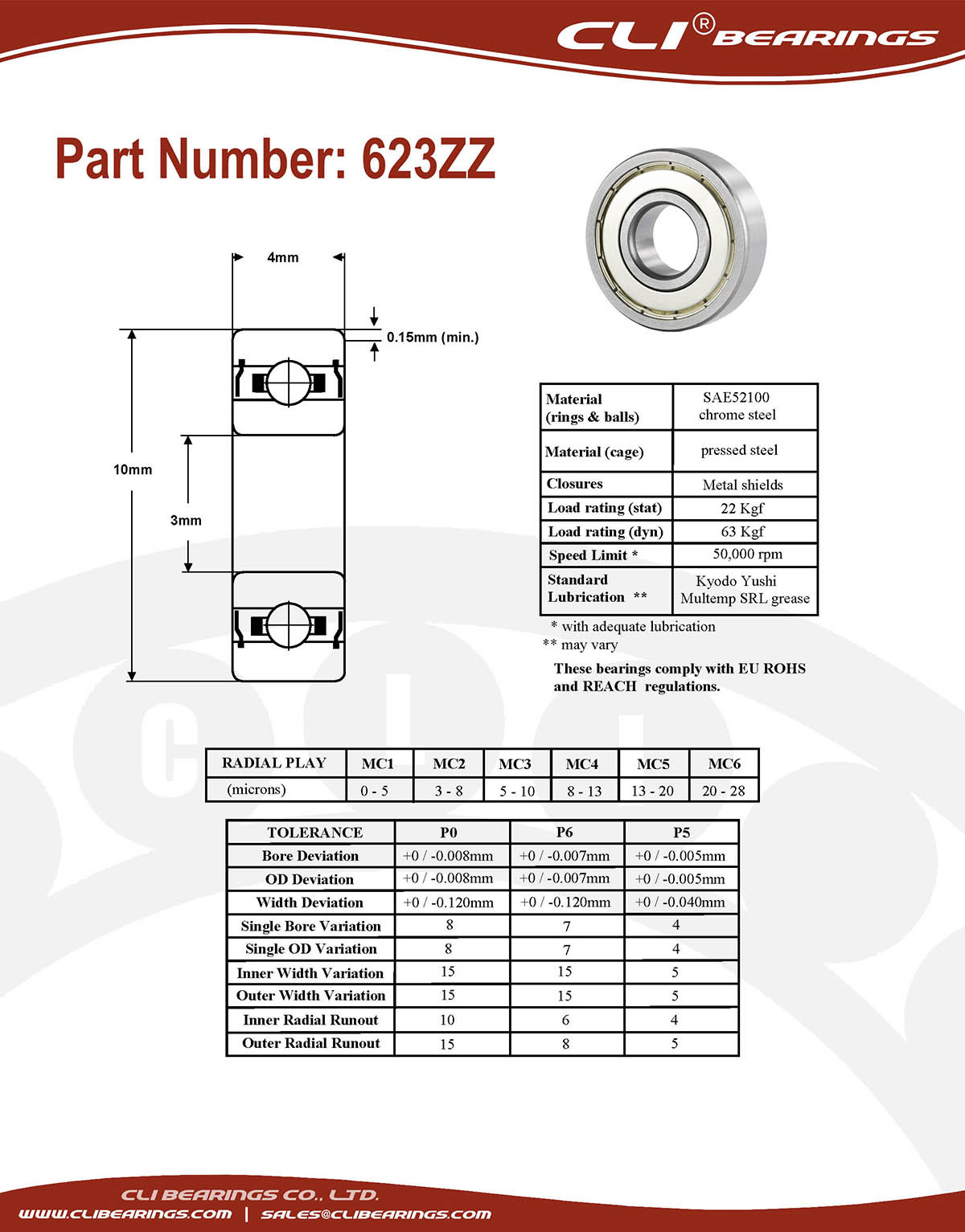 Original 623zz miniature bearing 3x10x4mm double shielded chrome aisi52100   cli bearings co ltd nw