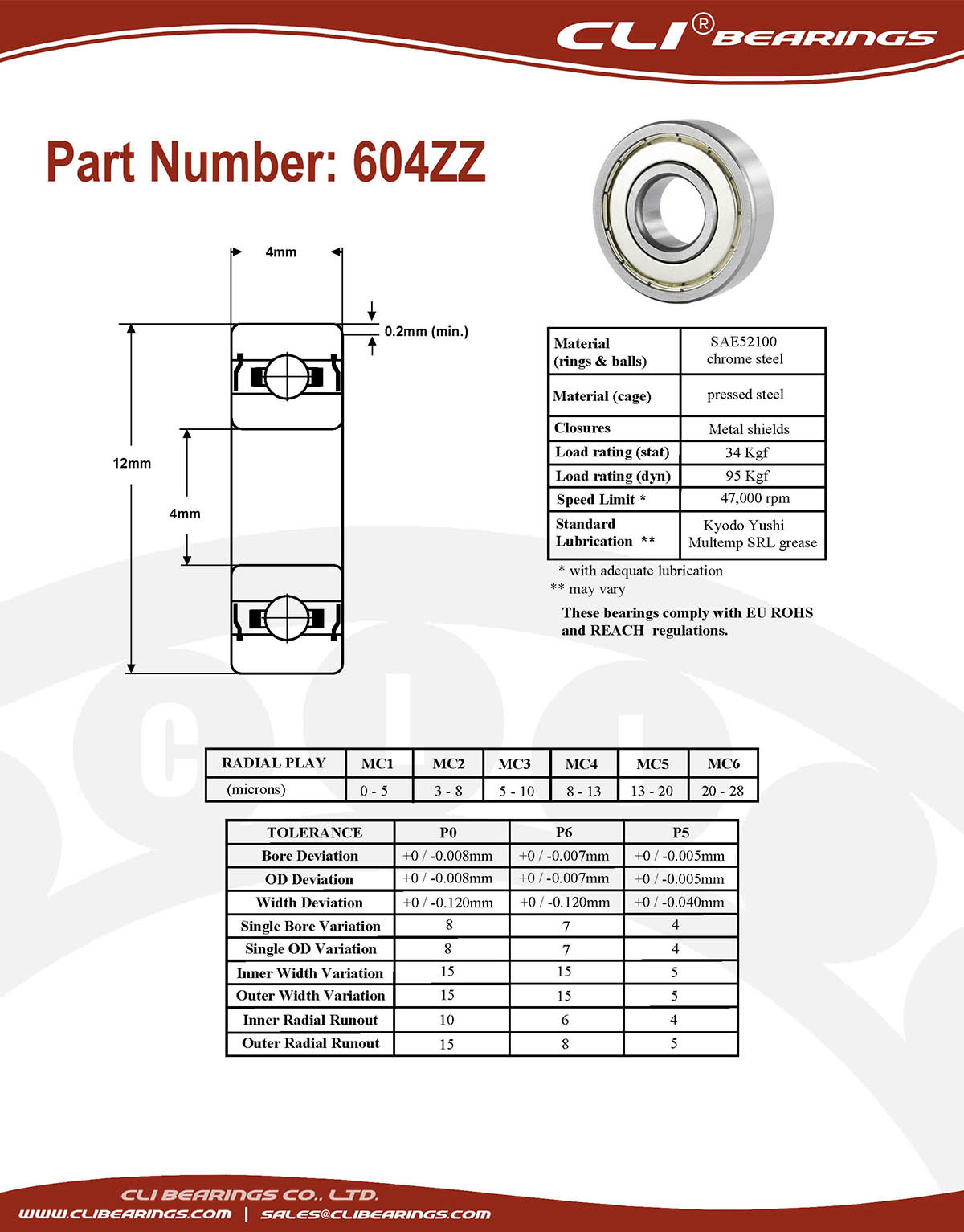 Original 604zz miniature bearing 4x12x4mm double shielded chrome aisi52100   cli bearings co ltd nw