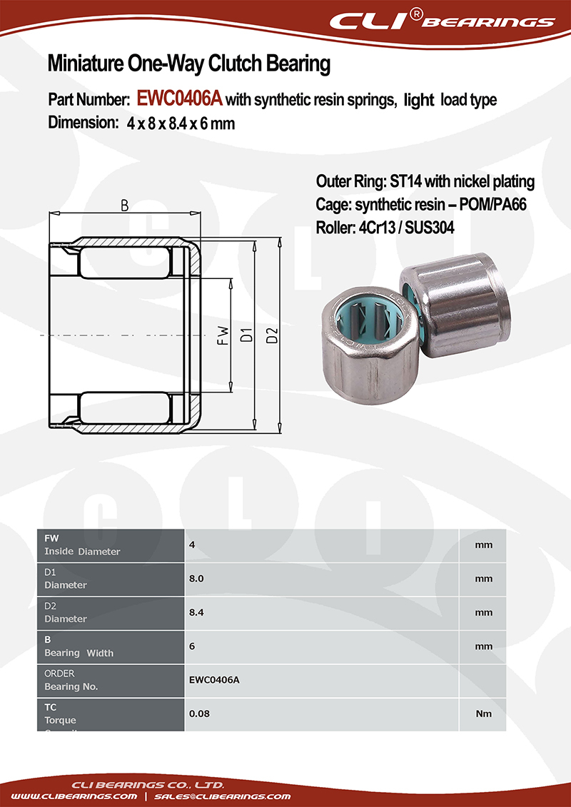 Original ewc0406a 4x8x8 4x6 mm miniature one way clutch bearing with resin springs rust prevention light load type   cli bearings co ltd nw