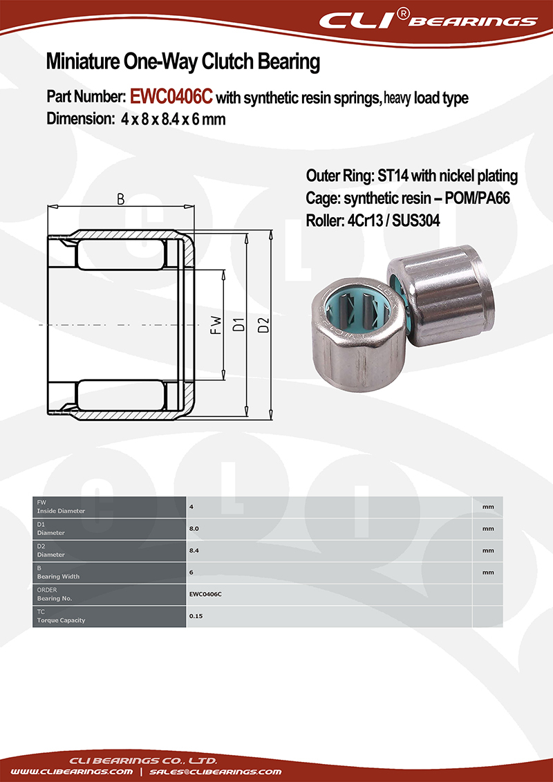 Original ewc0406c 4x8x8 4x6 mm miniature one way clutch bearing with resin springs rust prevention heavy load type   cli bearings co ltd nw