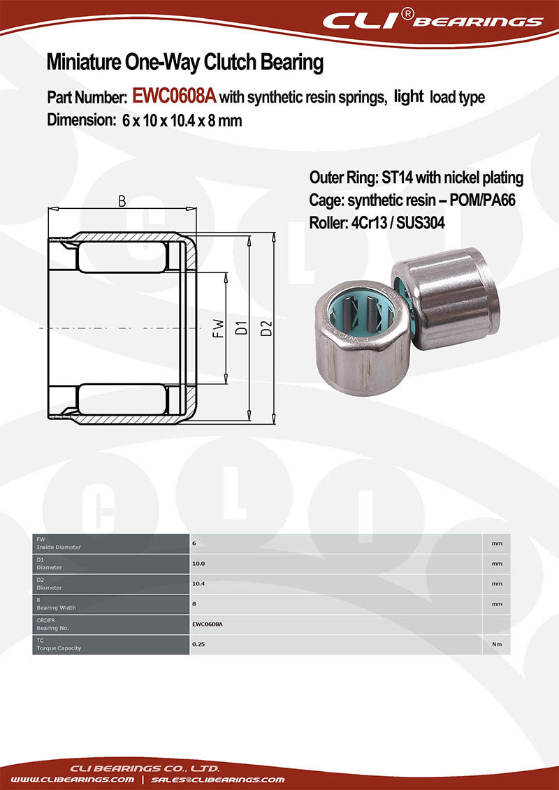 Original ewc0608a 6x10x10 4x8 mm miniature one way clutch bearing with resin springs rust prevention light load type   cli bearings co ltd nw