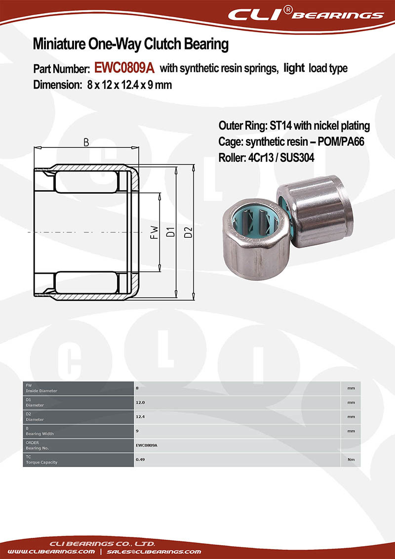 Original ewc0809a 8x12x12 4x9 mm miniature one way clutch bearing with resin springs rust prevention light load type   cli bearings co ltd nw