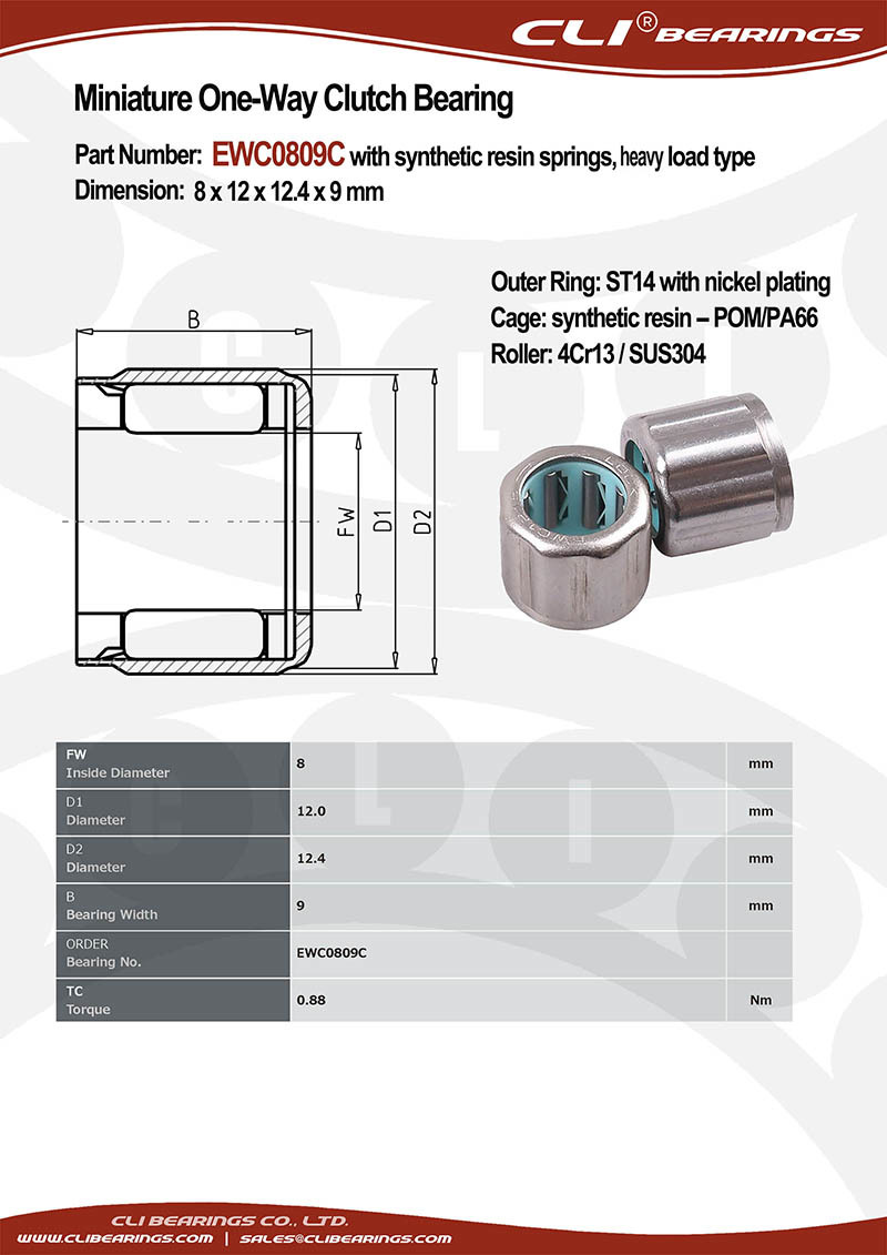 Original ewc0809c 8x12x12 4x9 mm miniature one way clutch bearing with resin springs rust prevention heavy load type   cli bearings co ltd nw