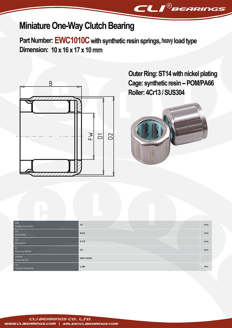 Original ewc1010c 10x16x17x10 mm miniature one way clutch bearing with resin springs rust prevention heavy load type   cli bearings co ltd nw