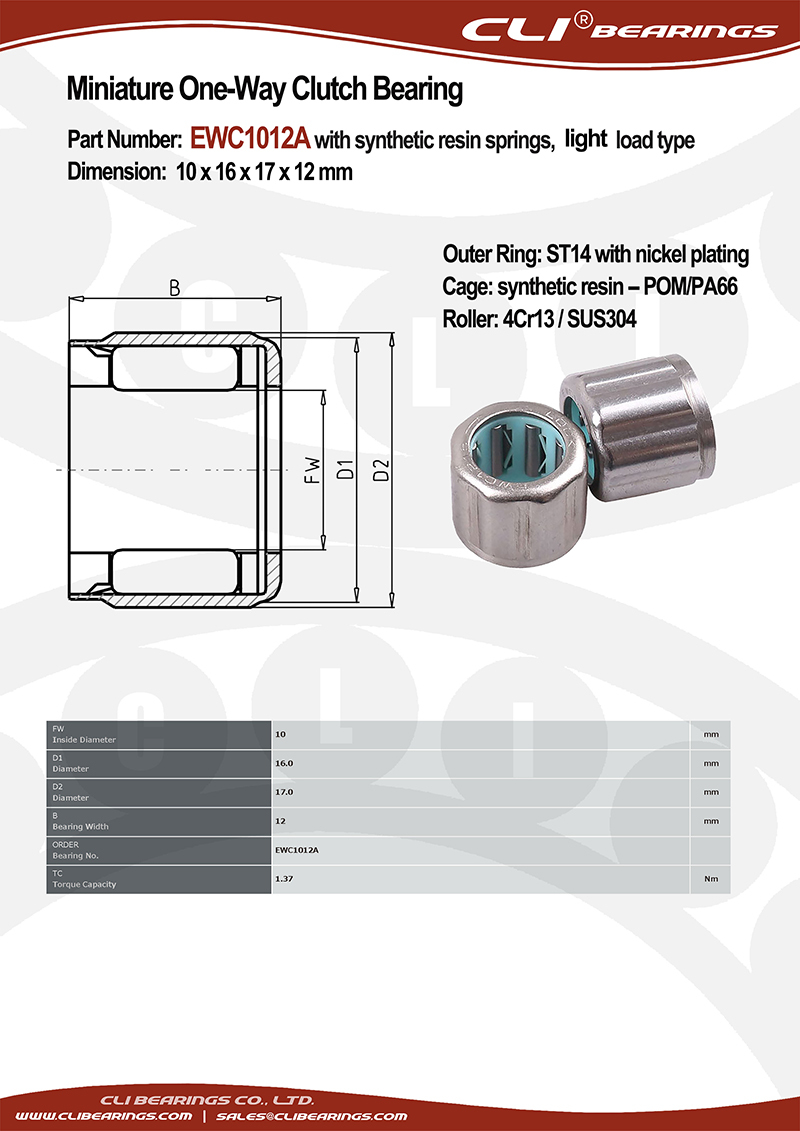 Original ewc1012a 10x16x17x12 mm miniature one way clutch bearing with resin springs rust prevention light load type   cli bearings co ltd nw