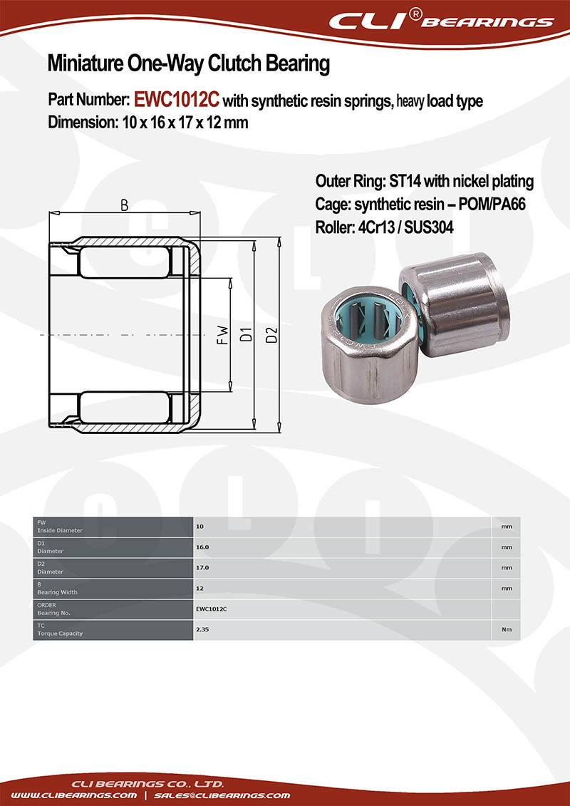 Original ewc1012c 10x16x17x12 mm miniature one way clutch bearing with resin springs rust prevention heavy load type   cli bearings co ltd nw