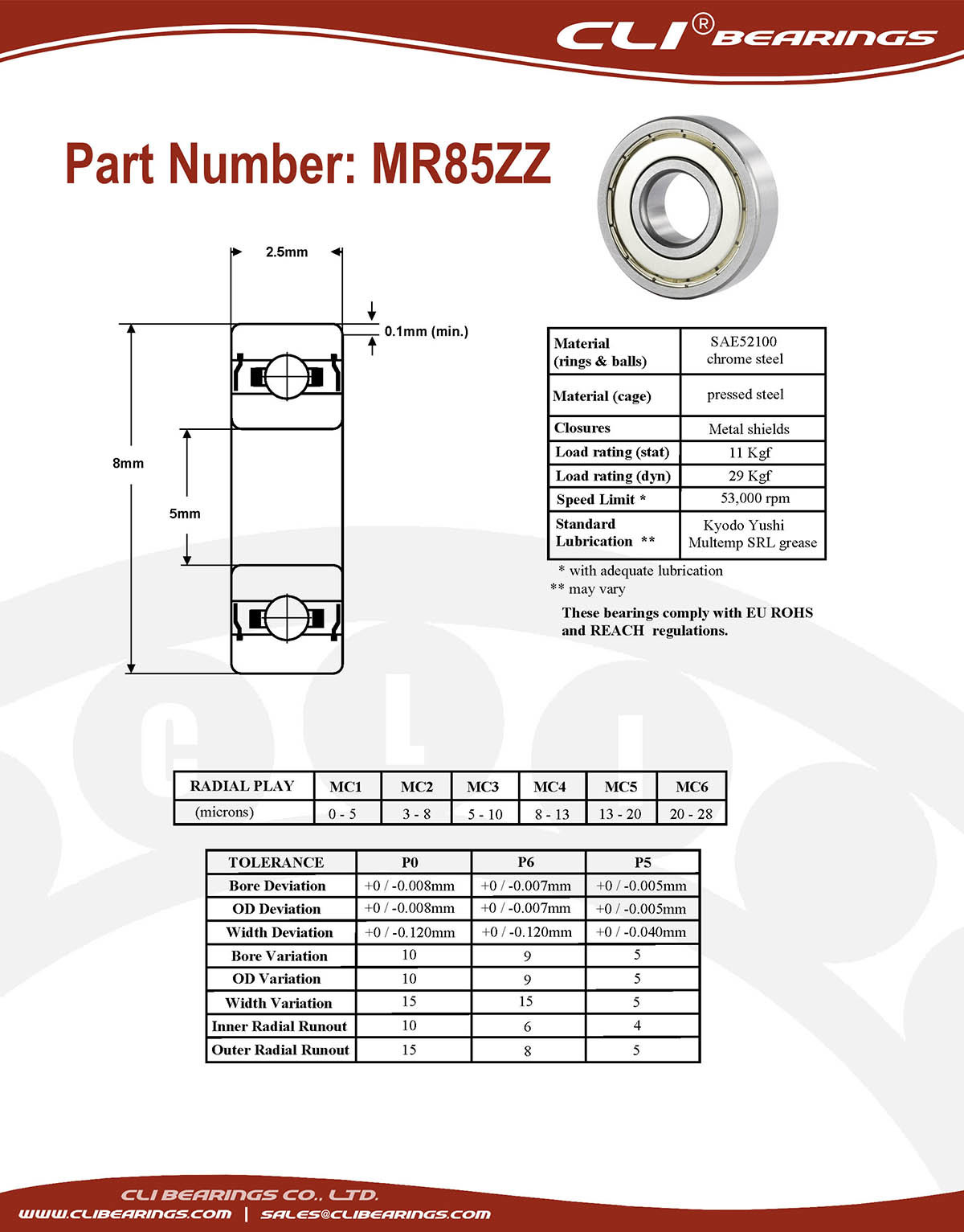 Original mr85zz miniature bearing 5x8x2 5mm double shielded chrome aisi52100   cli bearings co ltd nw