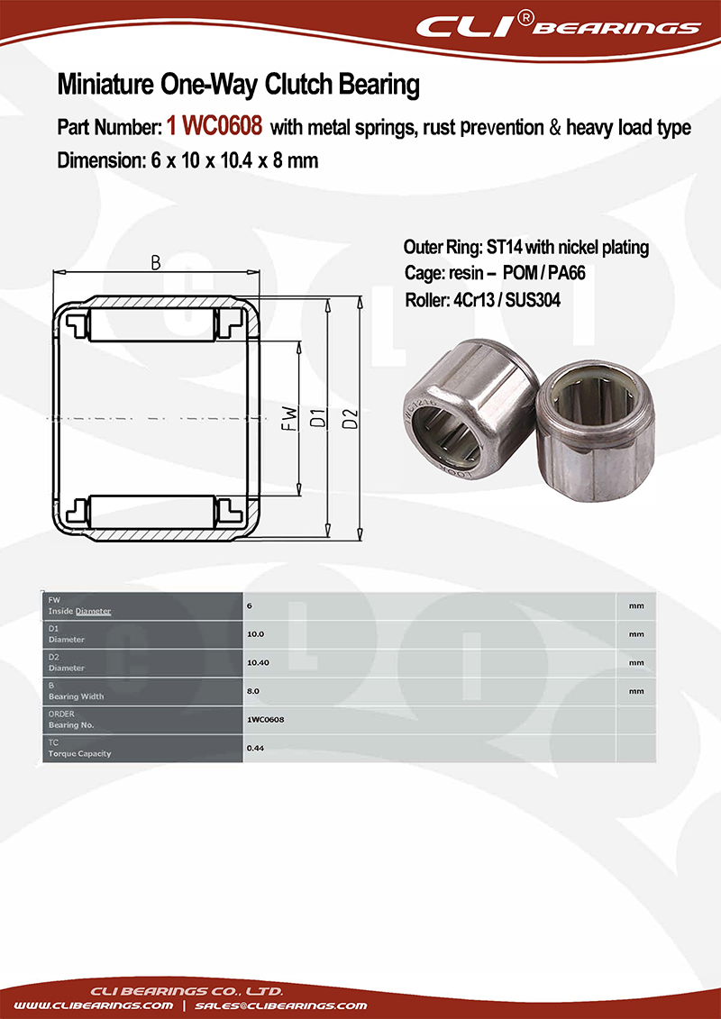 Original 1wc0608 6x10x10 4x8 mm miniature one way clutch bearing with metal springs rust prevention heavy load type   cli bearings co ltd nw