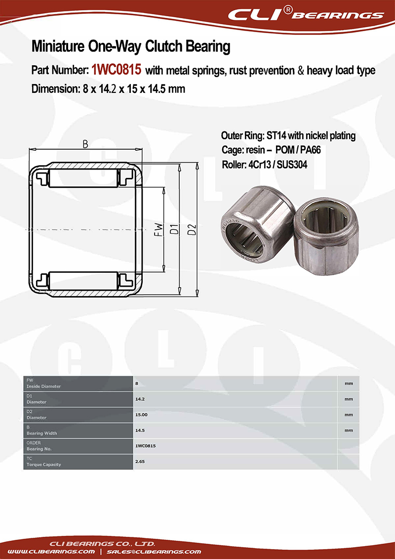 Original 1wc0815 8x14 2x15x14 5 mm miniature one way clutch bearing with metal springs rust prevention heavy load type   cli bearings co ltd nw