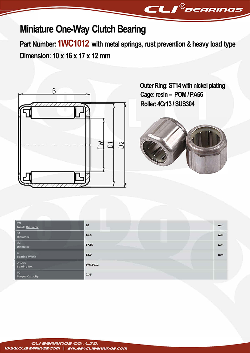 Original 1wc1012 10x16x17x12 mm miniature one way clutch bearing with metal springs rust prevention heavy load type   cli bearings co ltd nw