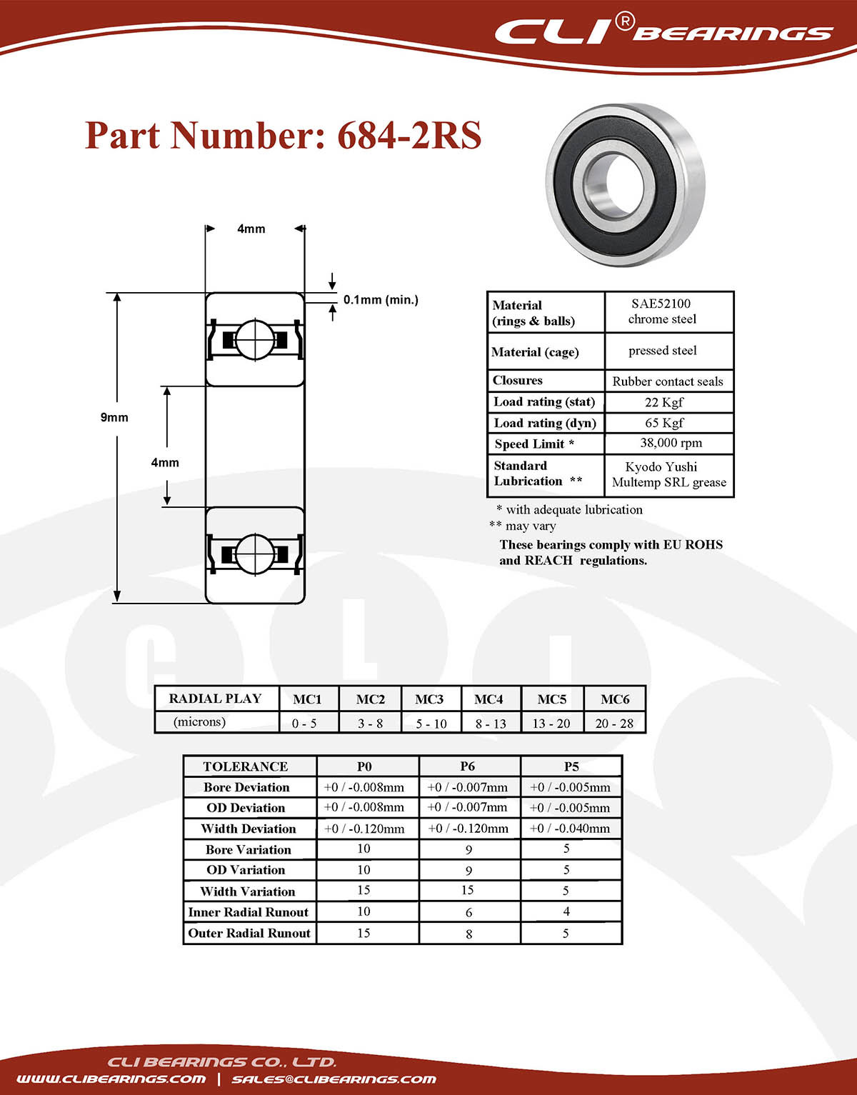 Original 684 2rs miniature bearing 4x9x4mm double sealed chrome aisi52100   cli bearings co ltd nw