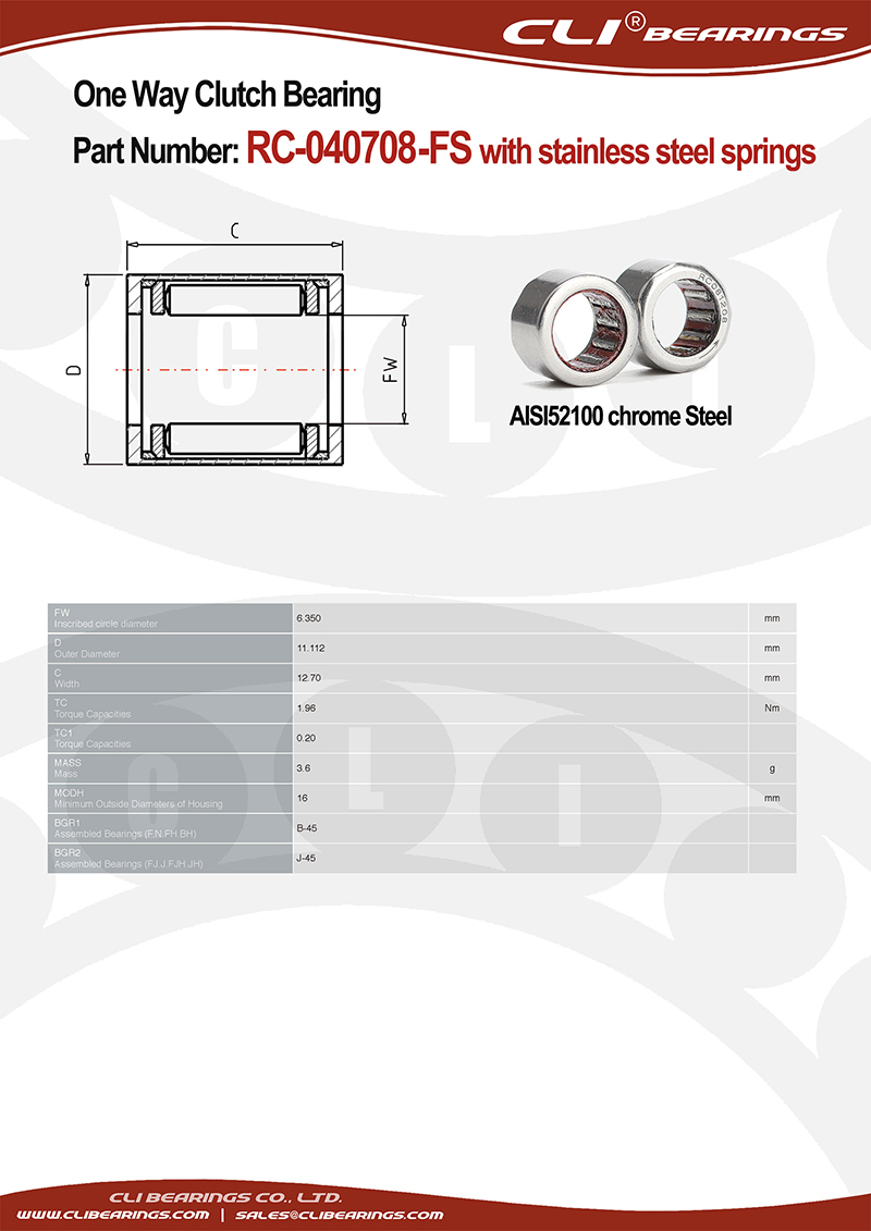 Original rc 040708 fs 0 2500 x 0 4375 x 0 5000 inch one way roller clutch bearing with stainless steel springs   cli bearings co ltd nw