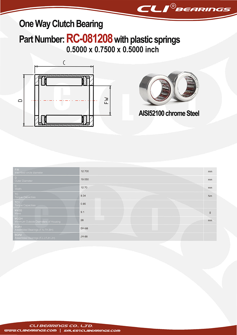 Original rc 081208 0 5000 x 0 7500 x 0 5000 inch one way roller clutch bearing with plastic springs   cli bearings co ltd nw